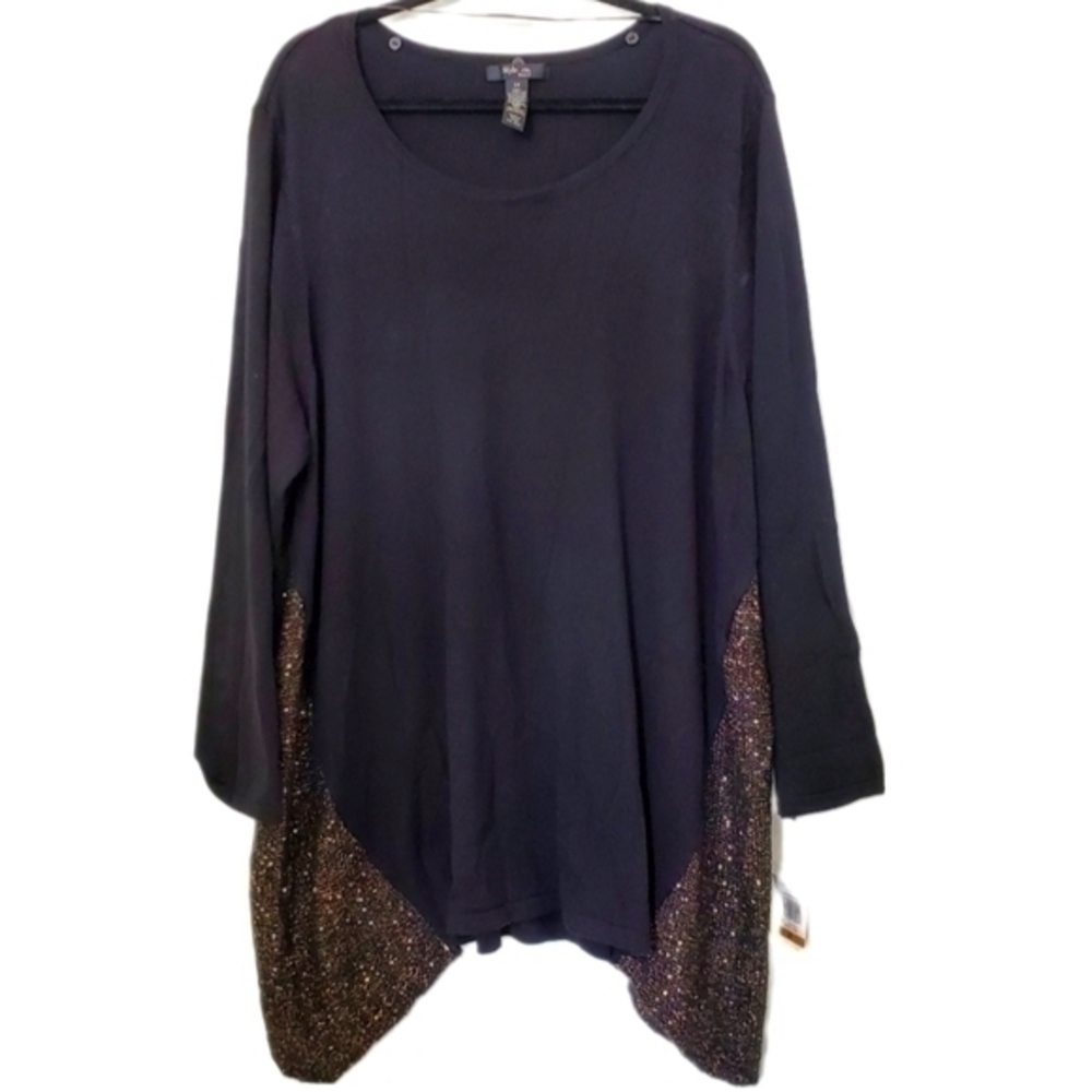 Style & Co NWT Women's Long Sleeve Black & Metallic Knit Top Plus Size 3X